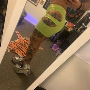 neon yellow green cut out bike shorts